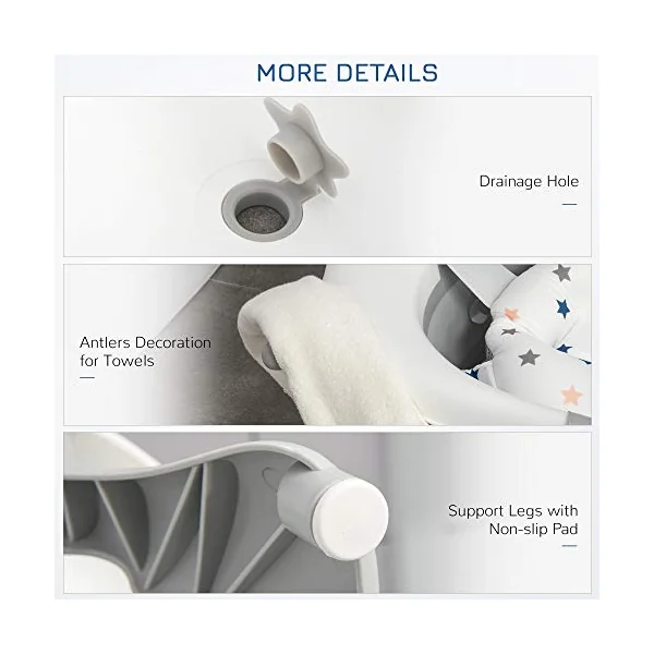 HOMCOM Foldable Baby Bathtub Set Non-Slip Support for Newborn Offwhite | Collapsible Bath Tub, Thermostatic Water Plug, Cushion Pad, Drain Plugs, Newborn to 3 Years