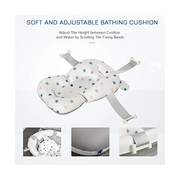 HOMCOM Foldable Baby Bathtub Set Non-Slip Support for Newborn Offwhite | Collapsible Bath Tub, Thermostatic Water Plug, Cushion Pad, Drain Plugs, Newborn to 3 Years