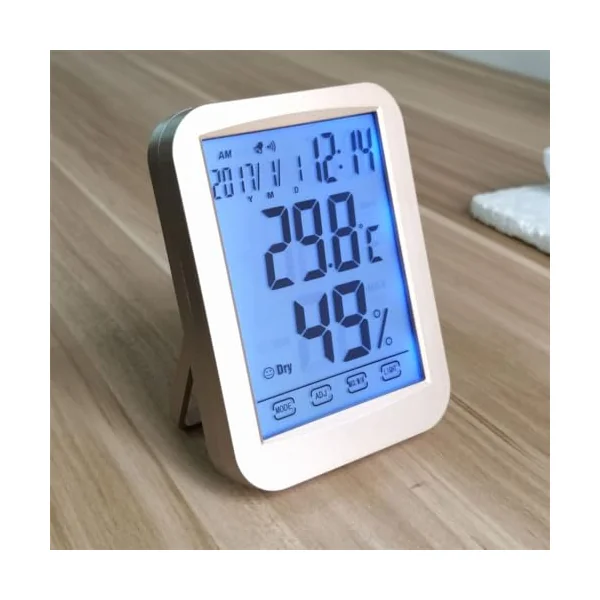 Home Office Touch Screen Electronic Temperature and Humidity Meter Night Light Clock Digital Thermometer