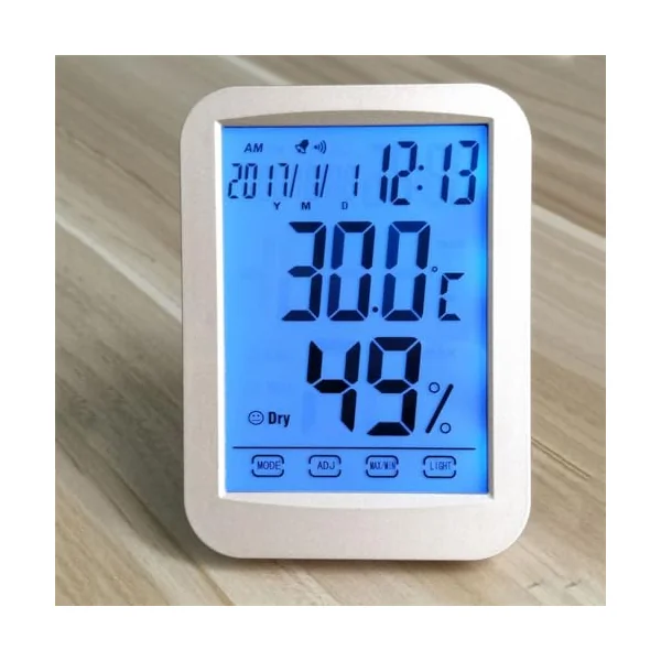 Home Office Touch Screen Electronic Temperature and Humidity Meter Night Light Clock Digital Thermometer