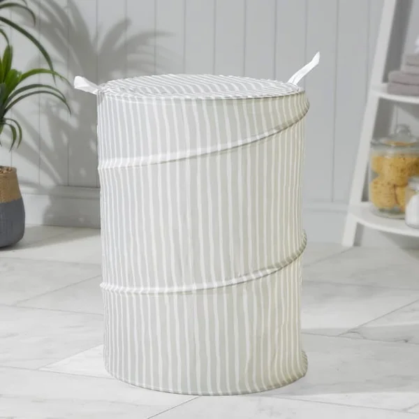 Home Pop-Up Laundry Basket - Light Green Stripes