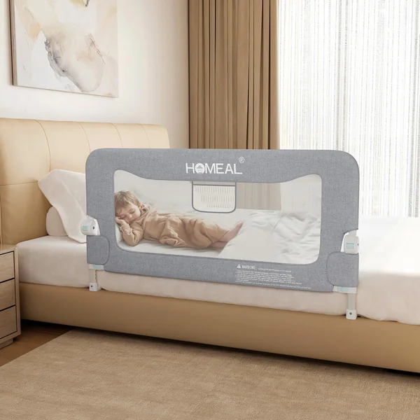 HOMEAL Bed Rail for Toddlers,47" x 26" Grey, Long Tall Foldable Baby Bed Rail Guard for Easy Use and Storage, U-Shaped Base Width Increased by 4", Suitable for Twin, Full, Queen, King Size Bed