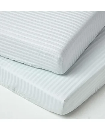 HOMESCAPES Blue Cot Bed Fitted Sheets 70 x 140 cm 2 Pack 100% Egyptian Cotton Percale Soft Hypoallergenic Toddler Bed Sheet Fully Elasticated Skirt Breathable Easy Care 330 TC 500 Thread Count Equiv