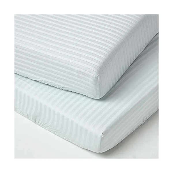 HOMESCAPES Blue Cot Bed Fitted Sheets 70 x 140 cm 2 Pack 100% Egyptian Cotton Percale Soft Hypoallergenic Toddler Bed Sheet Fully Elasticated Skirt Breathable Easy Care 330 TC 500 Thread Count Equiv
