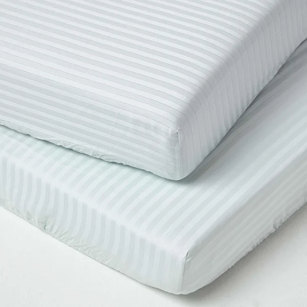 HOMESCAPES Blue Cot Bed Fitted Sheets 70 x 140 cm 2 Pack 100% Egyptian Cotton Percale Soft Hypoallergenic Toddler Bed Sheet Fully Elasticated Skirt Breathable Easy Care 330 TC 500 Thread Count Equiv