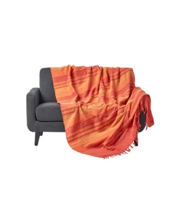 Homescapes Cotton Morocco Striped Terracotta Throw, 150 x 200 cm