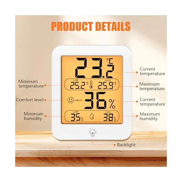 HOTUT Digital Room Thermometer Indoor Hygrometer, Digital Hygrometer with Max and Min Records for Temperature and Humidity, Temperature and Humidity Monitor for Home, Bedroom, Baby Room, Office