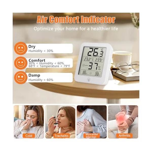 HOTUT Digital Room Thermometer Indoor Hygrometer, Digital Hygrometer with Max and Min Records for Temperature and Humidity, Temperature and Humidity Monitor for Home, Bedroom, Baby Room, Office