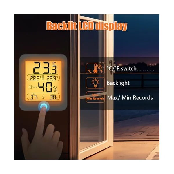 HOTUT Digital Room Thermometer Indoor Hygrometer, Digital Hygrometer with Max and Min Records for Temperature and Humidity, Temperature and Humidity Monitor for Home, Bedroom, Baby Room, Office