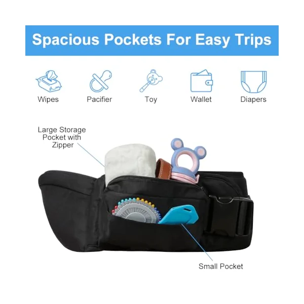 HOTUT Hip Stool and Hip Seat for Babies, Ergonomic Baby Carrier with 3D Abdominal Support, 30° Tilt, Lightweight and Adjustable, for 0-36 Months