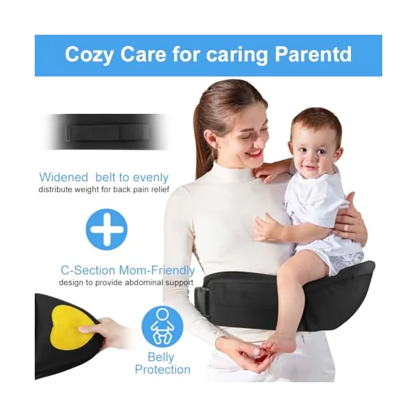 HOTUT Hip Stool and Hip Seat for Babies, Ergonomic Baby Carrier with 3D Abdominal Support, 30° Tilt, Lightweight and Adjustable, for 0-36 Months