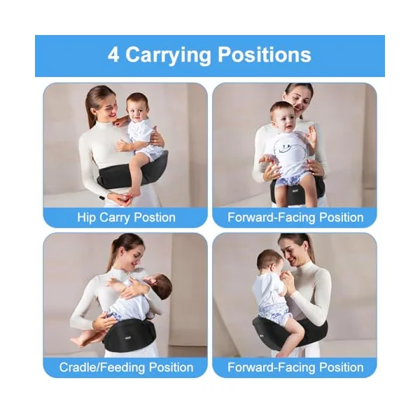 HOTUT Hip Stool and Hip Seat for Babies, Ergonomic Baby Carrier with 3D Abdominal Support, 30° Tilt, Lightweight and Adjustable, for 0-36 Months