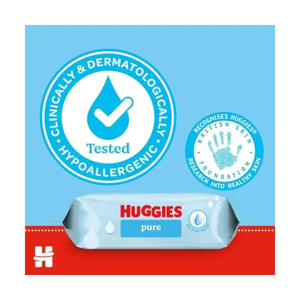 Huggies Pure Plastic Free Baby Wipes - Single Pack (48 Wipes) – 99% Water Wet Wipes, Fragrance Free, Hypoallergenic, Better Cleaning, Soft and Gentle on Babies' Delicate Skin