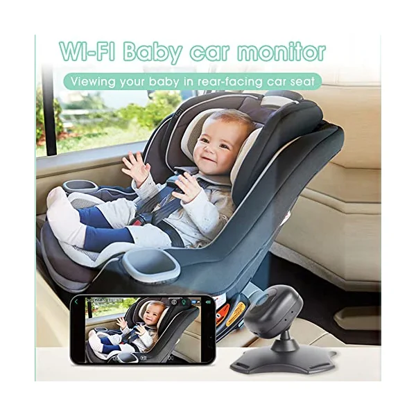 HUIOP Car Baby Monitor Wireless,WiFi Baby Car Monitor Wireless Monitor Camera for Baby Rear Facing Seat 360° Rotation Night Vision USB Powered Baby Car Mirror Camera
