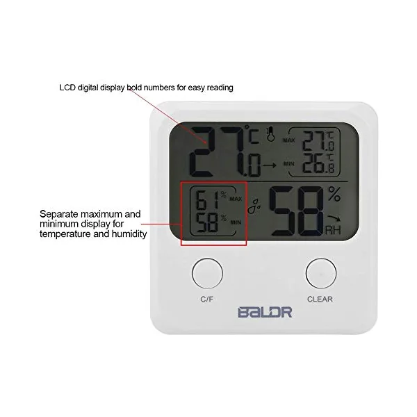 Humidity and Temperature Meters with Bracket and Hanging Digital Hygrometer Indoor Thermometer, Gauge Indicator Room, Accurate