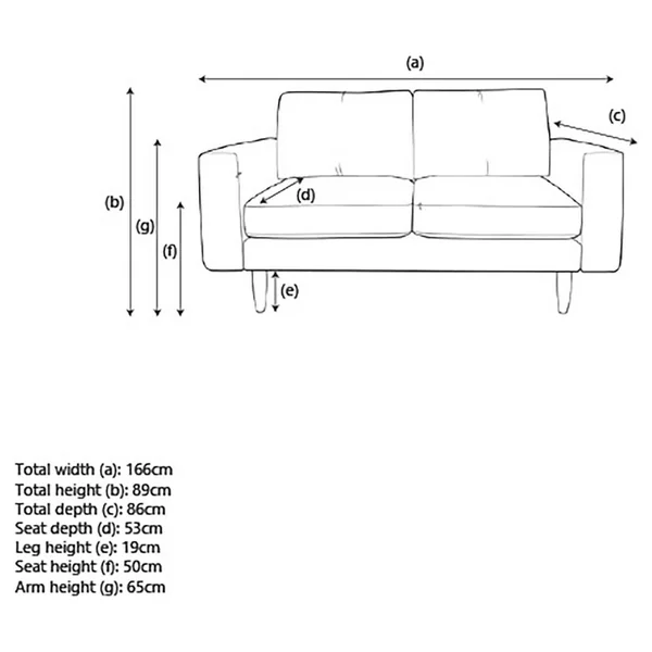 Hutch Fabric Block Arm 2 Seater Sofa - Dove Grey
