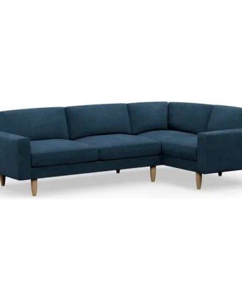Hutch Slim Velvet Block Arm 5 Seater Corner Sofa - Ink Blue