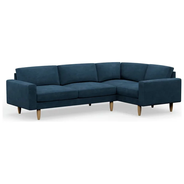 Hutch Slim Velvet Block Arm 5 Seater Corner Sofa - Ink Blue