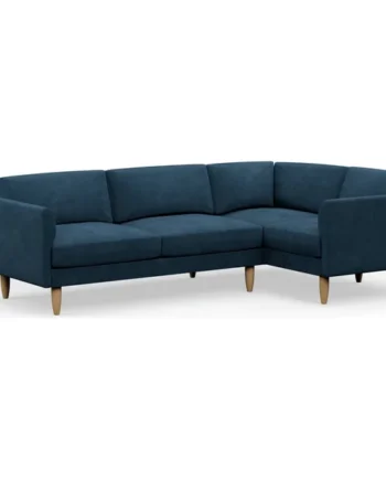 Hutch Slim Velvet Curve Arm 5 Seater Corner Sofa - Ink Blue