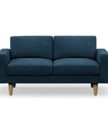 Hutch Velvet Block Arm 2 Seater Sofa - Ink Blue