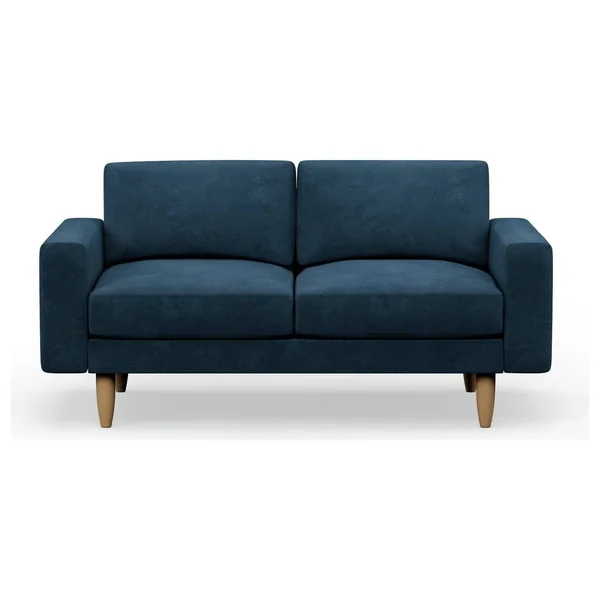 Hutch Velvet Block Arm 2 Seater Sofa - Ink Blue