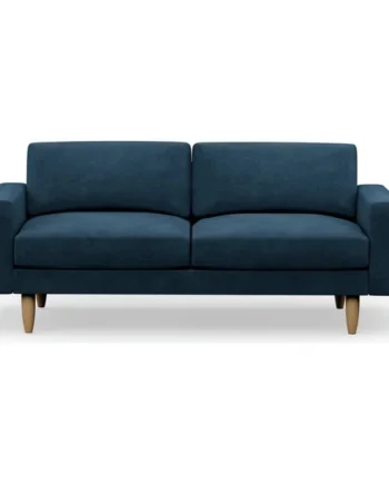 Hutch Velvet Block Arm 3 Seater Sofa - Ink Blue