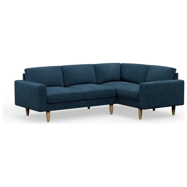 Hutch Velvet Block Arm 4 Seater Corner Sofa - Ink Blue