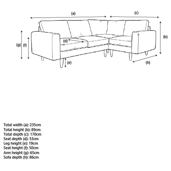 Hutch Velvet Block Arm 4 Seater Corner Sofa - Ink Blue