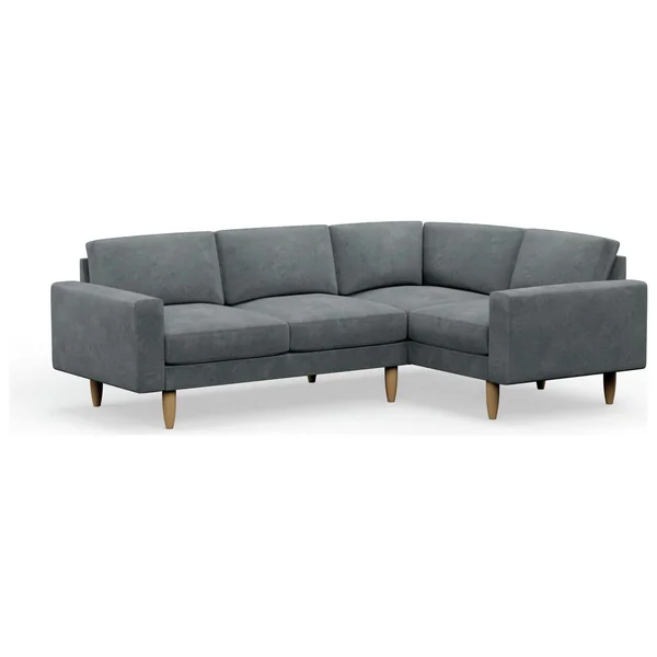 Hutch Velvet Block Arm 4 Seater Corner Sofa - Slate Grey