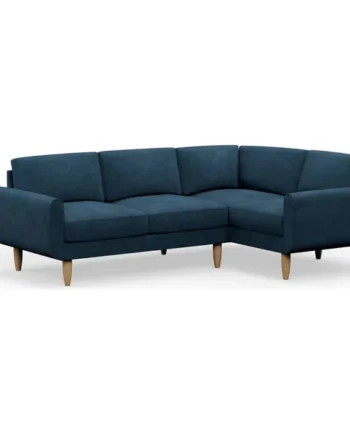 Hutch Velvet Round Arm 4 Seater Corner Sofa - Ink Blue