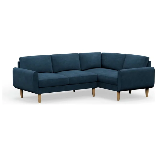 Hutch Velvet Round Arm 4 Seater Corner Sofa - Ink Blue