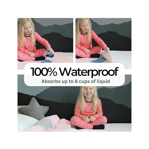 Hygge Sheets® Pink Bamboo Organic Potty Training Bed Pads Washable | 100% Waterproof | Bed Wetting Sheets for Single, Toddler Beds | Non Slip Easy to Change at Night | UK Brand