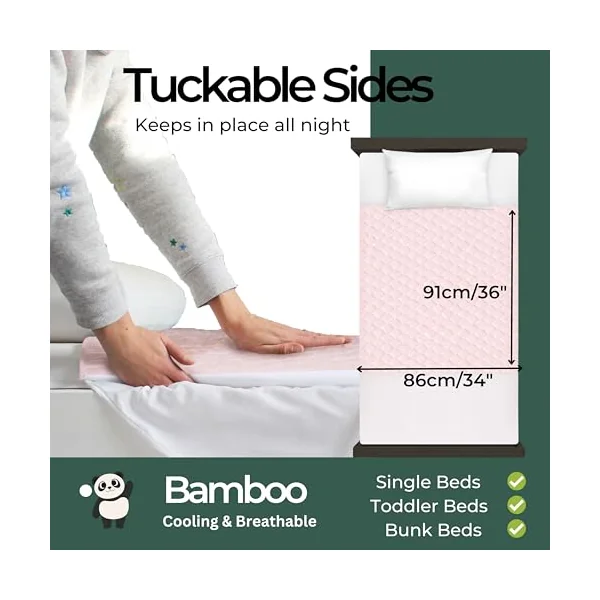 Hygge Sheets® Pink Bamboo Organic Potty Training Bed Pads Washable | 100% Waterproof | Bed Wetting Sheets for Single, Toddler Beds | Non Slip Easy to Change at Night | UK Brand