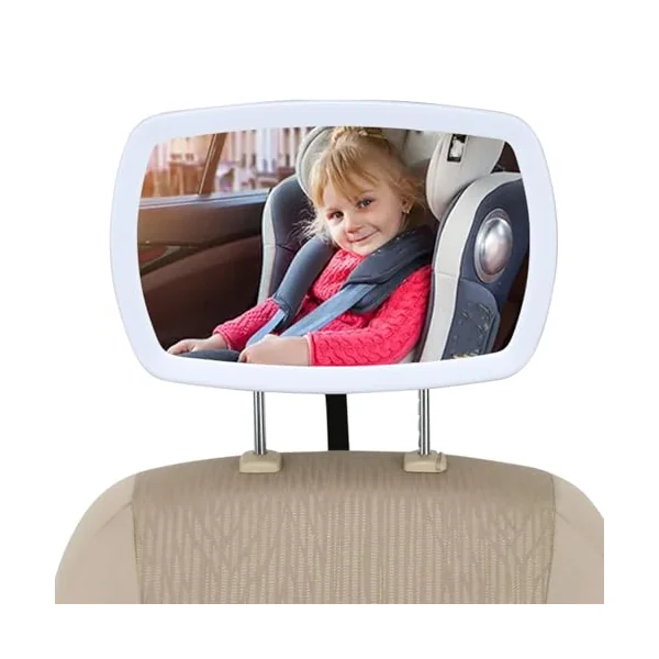 Hyuduo Baby Car Mirror with Light, Rear Facing Car Seat Mirror, ABS and Acrylic 120° Wide View, Remote LED Night Light, 360° Adjustable for Infants and Parents Driving