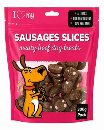 I Love My Pet Sausages Slices Meaty Beef Dog Treats 300g
