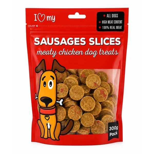 I Love My Pet Sausages Slices Meaty Chicken Dog Treats 300g