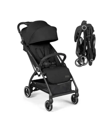 Ickle Bubba Aries Autofold Stroller (Black) | Feather-Light Design, Multi-Position Recline, Auto-Fold Mechanism, Large Seat from Birth to 22kg, UPF 50+ Hood & Basket
