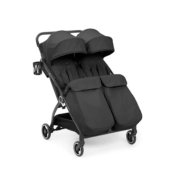 Ickle Bubba Aries Max Double Stroller, Side by Side Autofold (Graphite) | 10.5kg lightweight double Pushchair, Slim 69cm fits through doorways, one hand auto fold, birth-15kg per seat