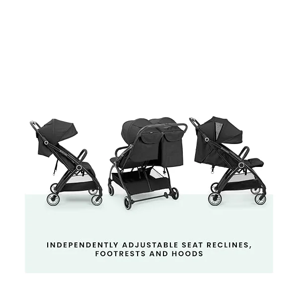 Ickle Bubba Aries Max Double Stroller, Side by Side Autofold (Graphite) | 10.5kg lightweight double Pushchair, Slim 69cm fits through doorways, one hand auto fold, birth-15kg per seat