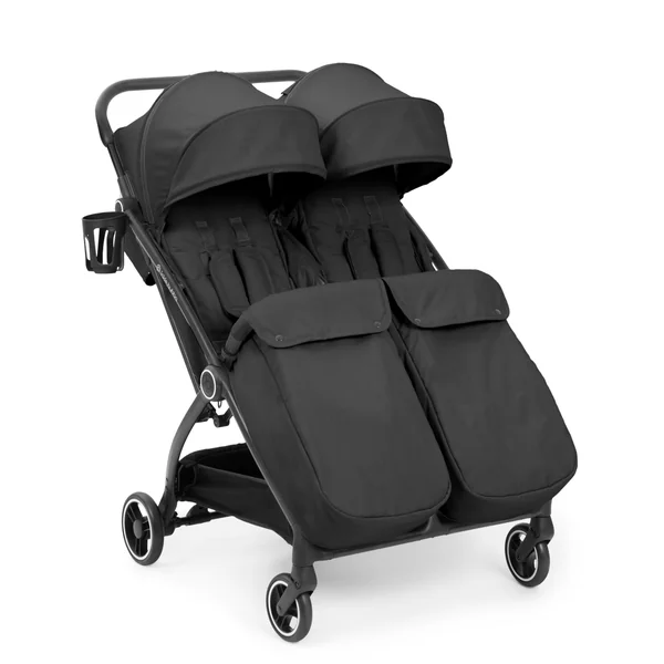 Ickle Bubba Aries Max Double Stroller, Side by Side Autofold (Graphite) | 10.5kg lightweight double Pushchair, Slim 69cm fits through doorways, one hand auto fold, birth-15kg per seat