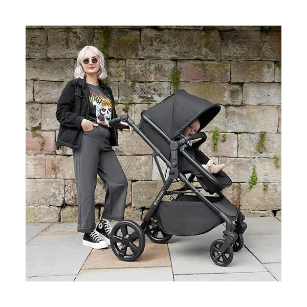 Ickle Bubba Comet Travel System with Astral (Black) | Suitable from Birth to 22kg (Approx. 4 Years), Convertible Pram Seat Unit, UPF 50+ Hood, Apron, and Raincover