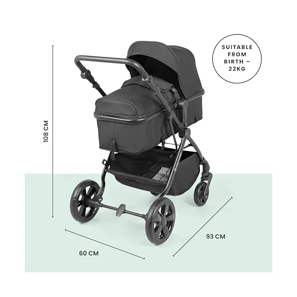 Ickle Bubba Comet Travel System with Astral (Black) | Suitable from Birth to 22kg (Approx. 4 Years), Convertible Pram Seat Unit, UPF 50+ Hood, Apron, and Raincover