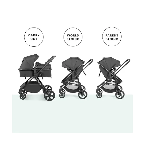 Ickle Bubba Comet Travel System with Astral (Black) | Suitable from Birth to 22kg (Approx. 4 Years), Convertible Pram Seat Unit, UPF 50+ Hood, Apron, and Raincover