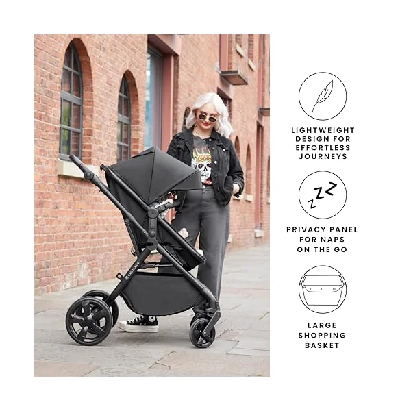 Ickle Bubba Comet Travel System with Astral (Black) | Suitable from Birth to 22kg (Approx. 4 Years), Convertible Pram Seat Unit, UPF 50+ Hood, Apron, and Raincover