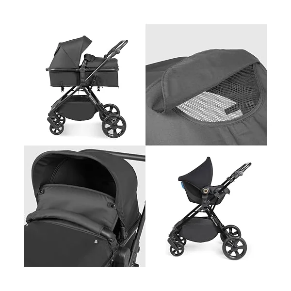 Ickle Bubba Comet Travel System with Astral (Black) | Suitable from Birth to 22kg (Approx. 4 Years), Convertible Pram Seat Unit, UPF 50+ Hood, Apron, and Raincover