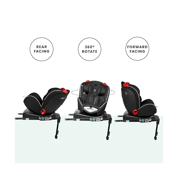 Ickle Bubba Radial Group 0+/1/2 360 Spin Isofix Car Seat (Black) | 360° Rotating Design, Booster Seat Suitable from Birth to 25kg, Integrated ISOFIX Base for Secure Installation