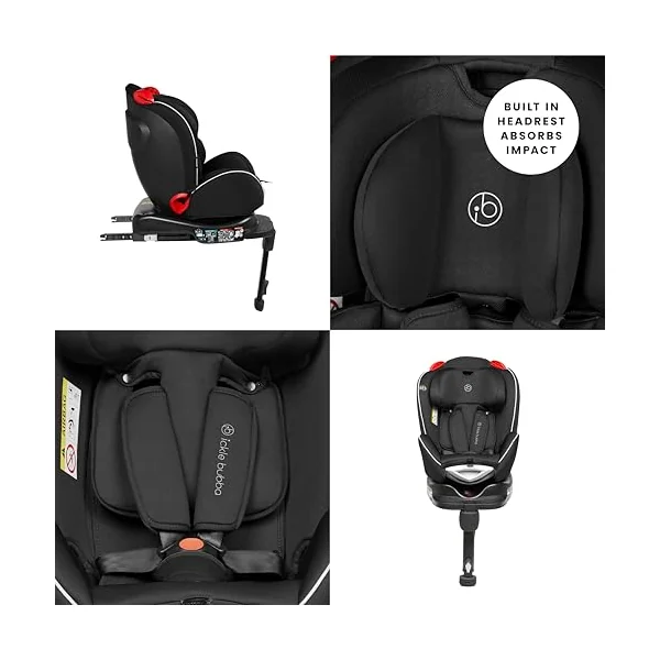 Ickle Bubba Radial Group 0+/1/2 360 Spin Isofix Car Seat (Black) | 360° Rotating Design, Booster Seat Suitable from Birth to 25kg, Integrated ISOFIX Base for Secure Installation