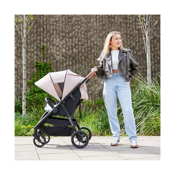 Ickle Bubba Stomp Stride Baby Stroller, Lightweight Travel Stroller & Pushchair with Extra Large Seat, Multi-Terrain EVA Wheels, UPF50+ Extendable Hood & Raincover, Birth to 22kg, Charcoal Grey