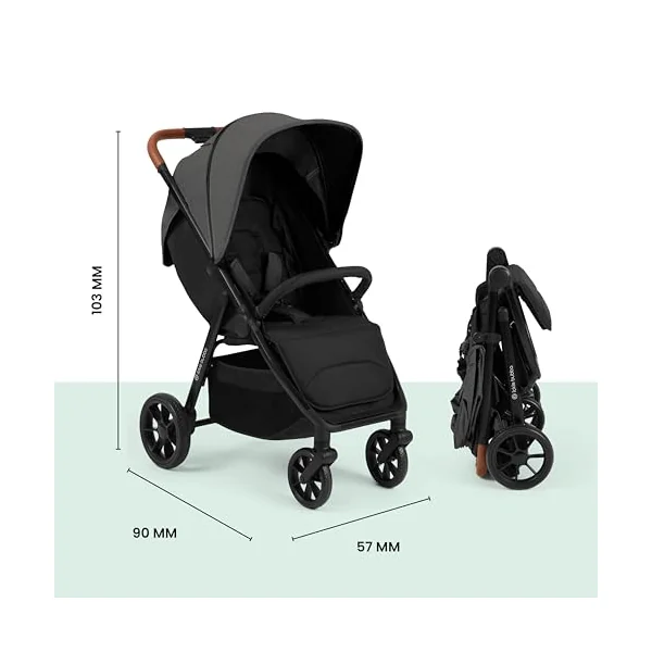 Ickle Bubba Stomp Stride Baby Stroller, Lightweight Travel Stroller & Pushchair with Extra Large Seat, Multi-Terrain EVA Wheels, UPF50+ Extendable Hood & Raincover, Birth to 22kg, Charcoal Grey