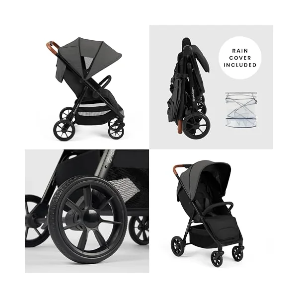 Ickle Bubba Stomp Stride Baby Stroller, Lightweight Travel Stroller & Pushchair with Extra Large Seat, Multi-Terrain EVA Wheels, UPF50+ Extendable Hood & Raincover, Birth to 22kg, Charcoal Grey
